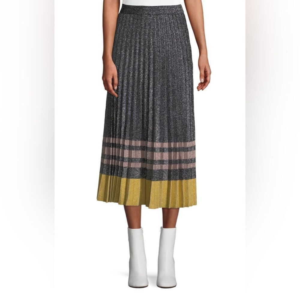 Derek Lam 10 Crosby Metallic Pleated Knit Midi Skirt Small